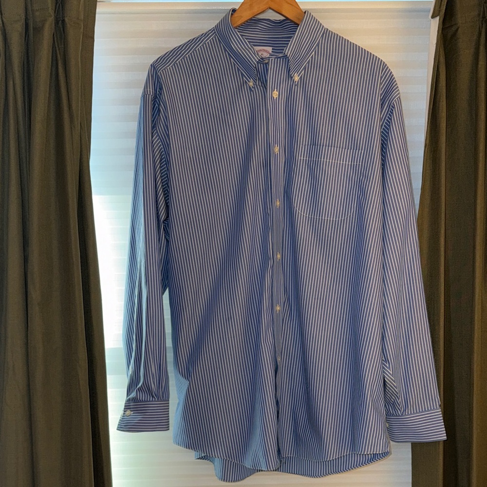 Brooks Brothers Madison Blue and White Striped Men's Shirt XL